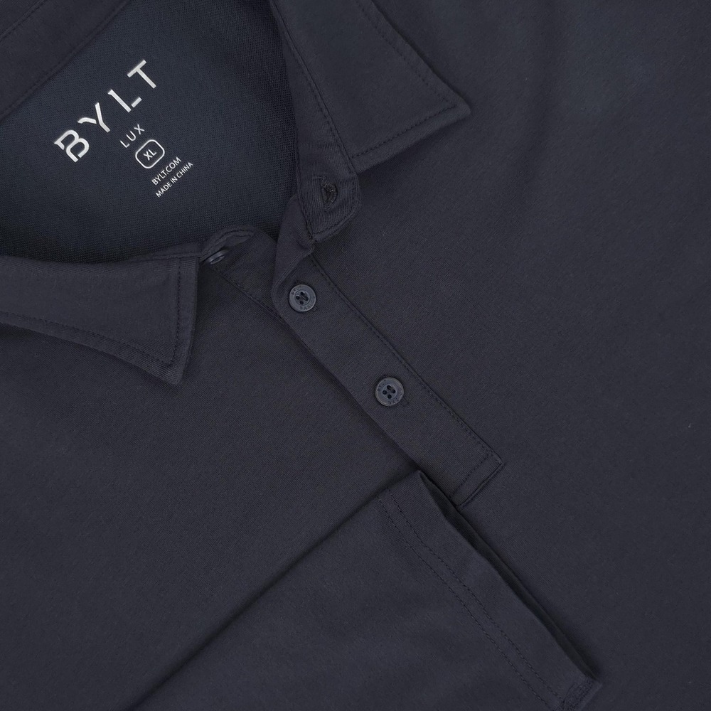 BYLT Lux Polo Shirt Mens XL Blue Long Sleeve Stretch Jersey Casual Soft Knit